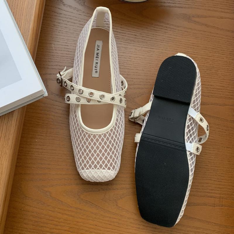 Fashion Breathable Mesh Flat Sandals Women Fashion Cross Tied Buckle Mary Jane Shoes Concise Comfortable Square Toe Brand Designer Shoes