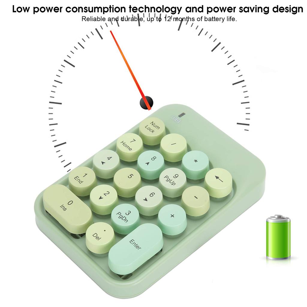 Wireless 2.4G Numeric Keypad with Backspace Key for One-Handed Use, Quiet Typing, and Long Life, Compatible with XP, Win7, Win8, Win10, and iOS