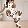 Women Plus Size V Neck Short Sleeve Leopard Christmas Tree Print White Pajama Set