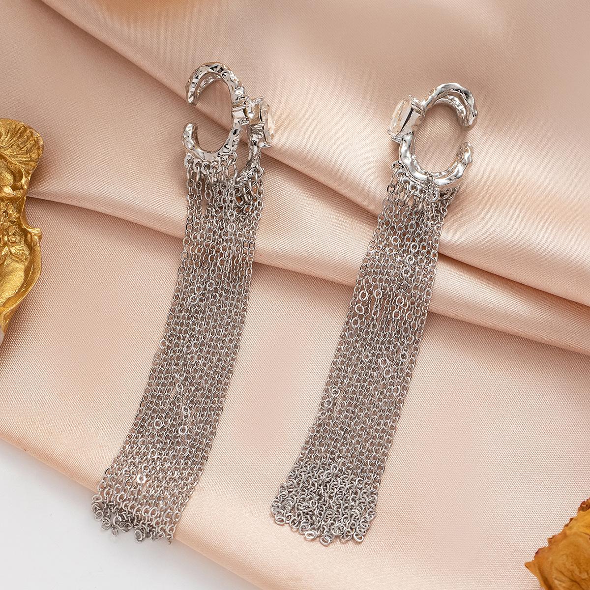 

Модный и роскошный дизайн, инкрустированные цирконом, длинные серьги-клипсы с кисточками, женские серьги без проколов в ушах