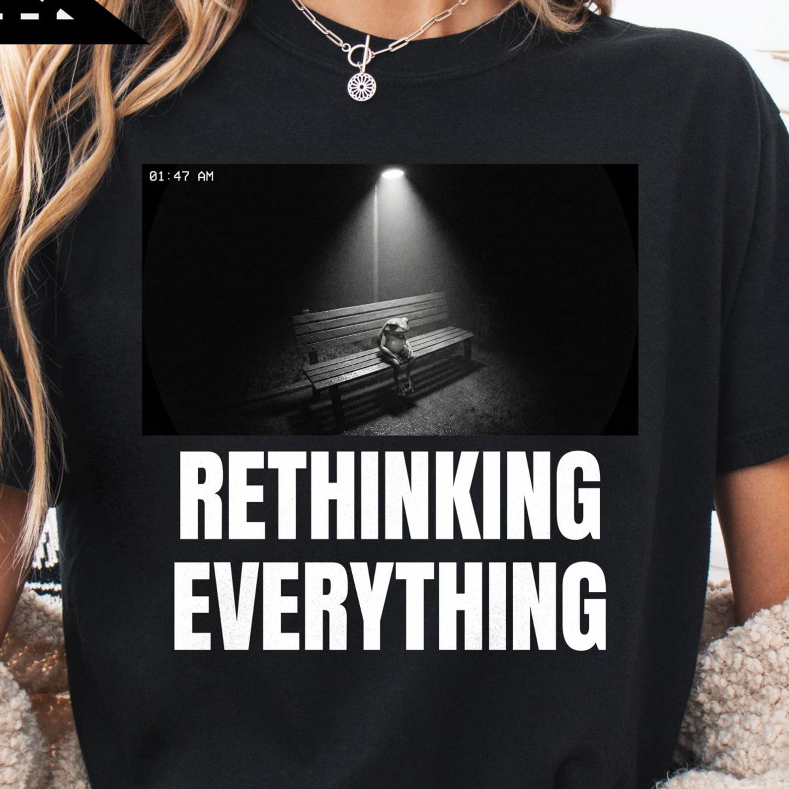 Rethinking Frog Tee, Overthinking Shirt, ADHD Sensory Humor Tee, Baggy Washed Animal Meme Gift, Sarcastic Humor L