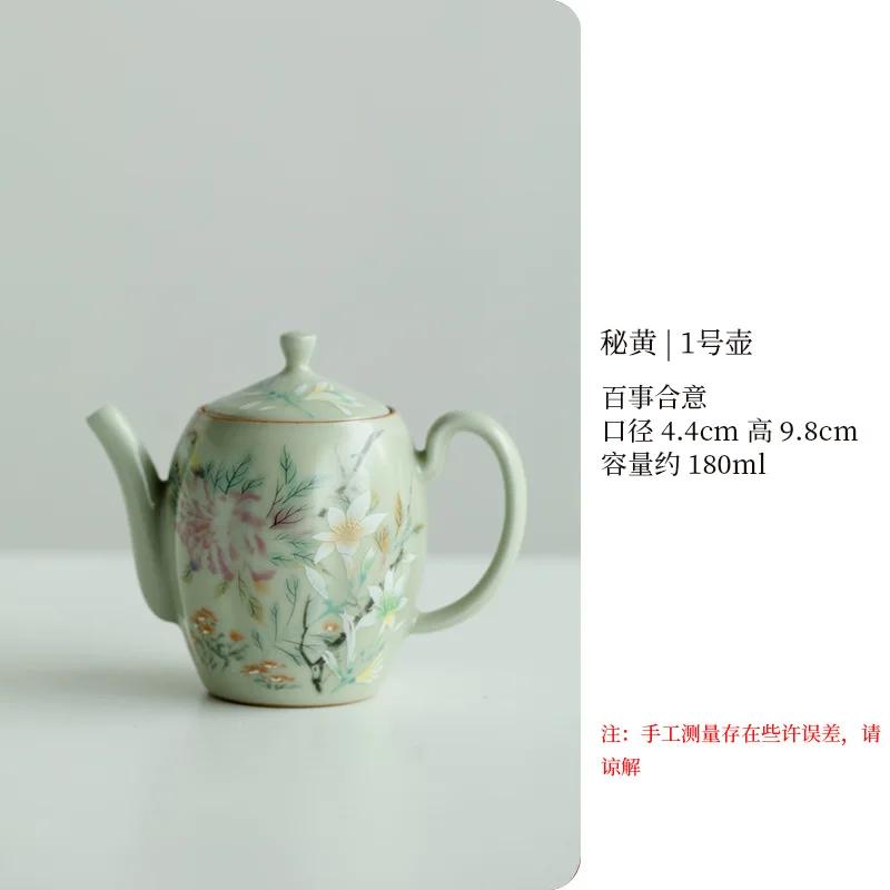 Antique Secret Yellow Ru Kiln Teapot Luxury Flower and Bird Pot Tea Brewing Kettle Cha Kung Fu Teaware Drinkware Supplies Craft
