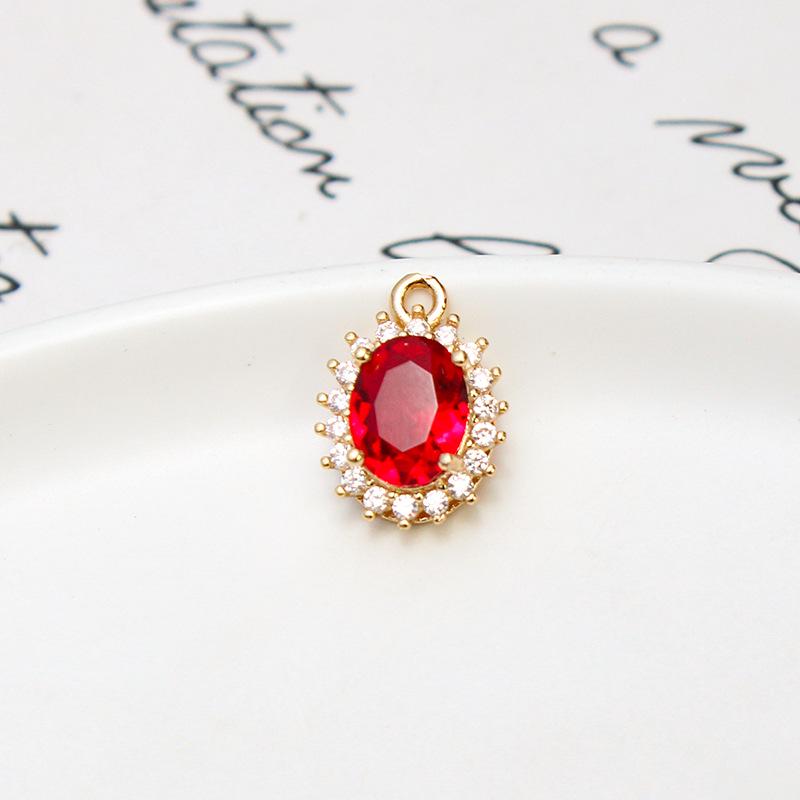 Copper-Edged Glass Crystal Zircon Oval Pendant DIY Necklace Earring Hairpin Ancient Style Material