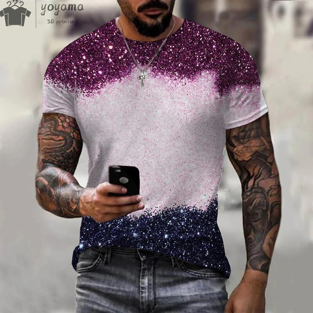 Hot Sale Summer Fashion Colorful Glitter 3d Printed Men T-Shirt Unisex Casual Trendy Oversize Men’s Short Sleeve O Neck Tops