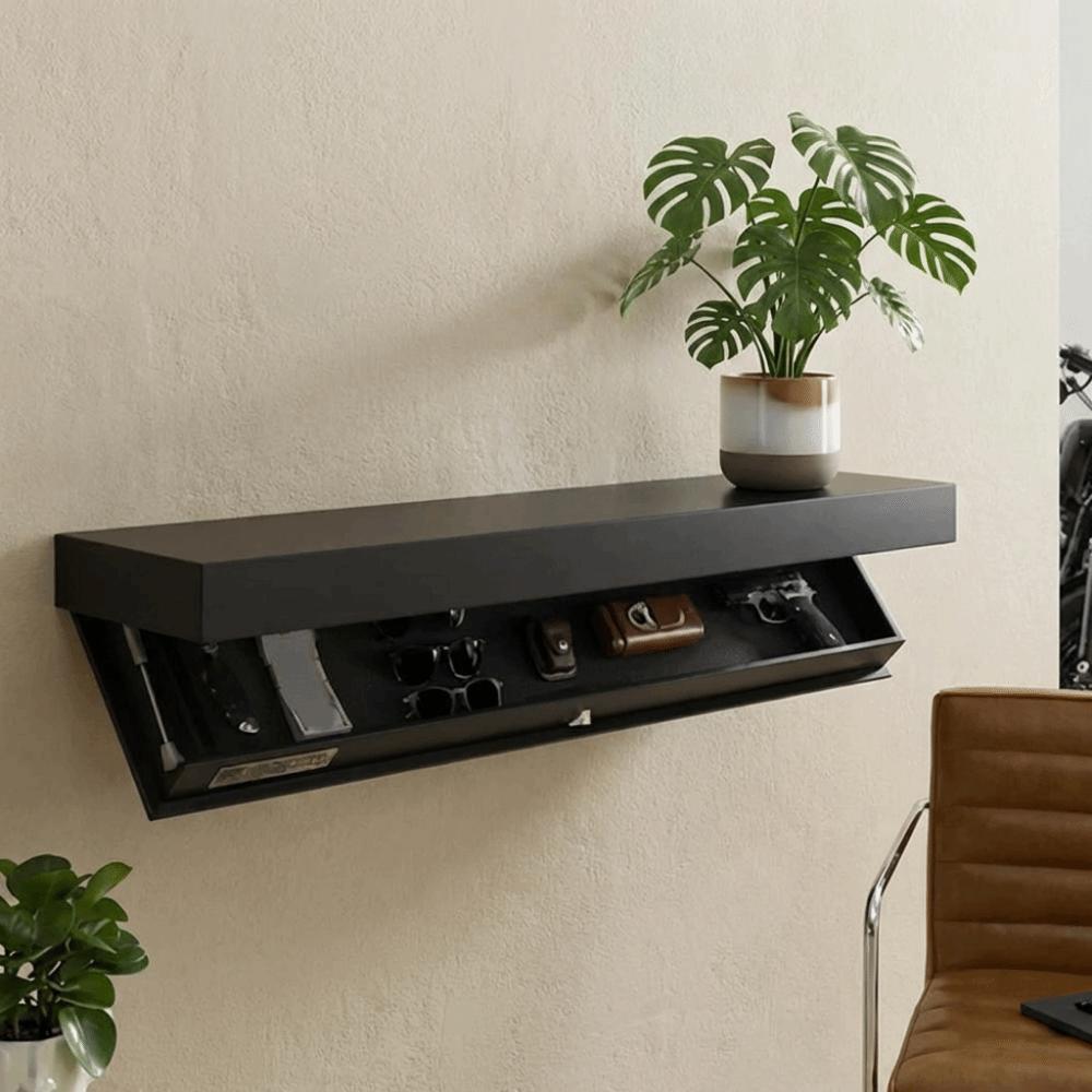 Solid Color Wooden Magic Flap Shelf Wall Mounted Decorative Hidden Shelves with Secret Compartment Space Saving