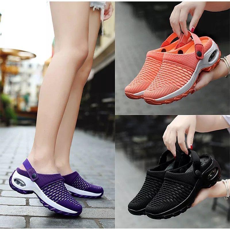Large size women's summer Korean version of mesh mesh foot slippers shaking mother half-support sandals wear on both sides