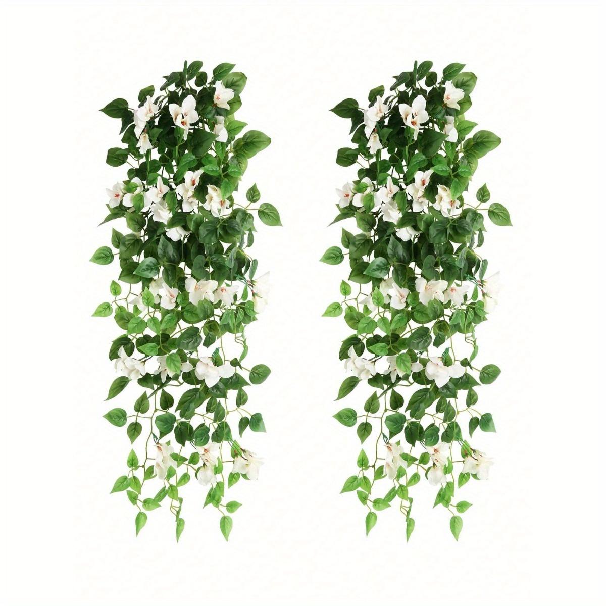 

2 шт. штучна бугенвілія висяча квітка підроблені бугенвілія рослини стійкі до ультрафіолетового випромінювання штучні шовкові квіткові лози для весілля дім сад двір відкритий декор 2 Pcs білий