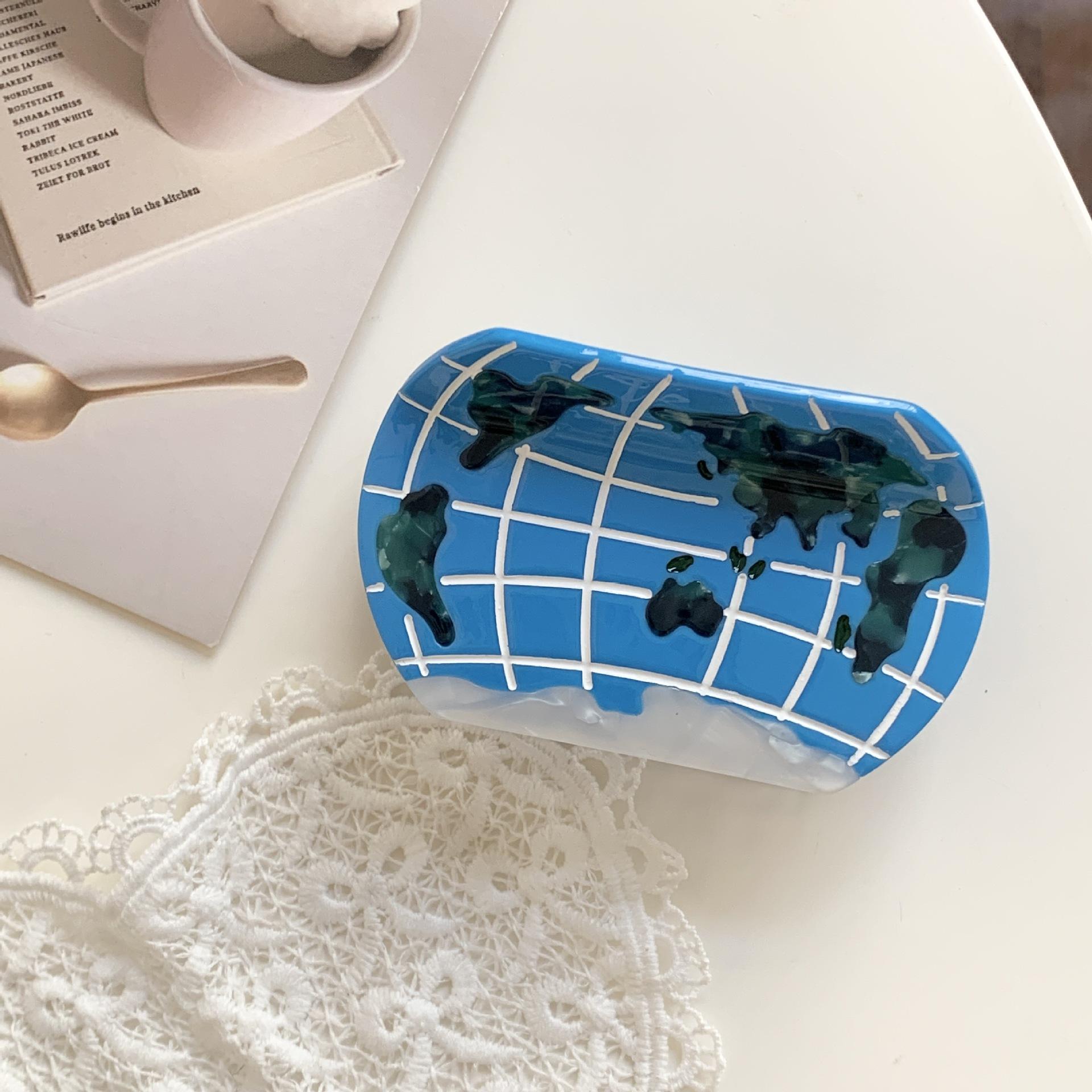 

1 шт. Новый зажим-краб в виде глобуса океана, милая заколка для волос с океаном, мультяшная заколка для волос, ацетатное украшение для волос, зажим-акула на затылке