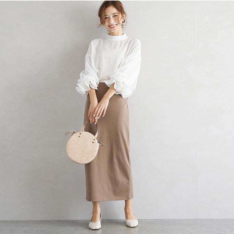 Women Elegant Party Blouse Chic Mesh Ruffle Sleeve Autumn Designer Stand Collar Shirts Korean Loose Tunics