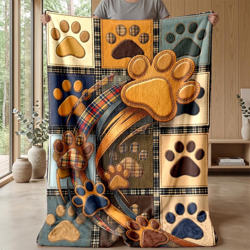 Paw Prints Pattern Design Theme Blanket Lightweight Warm Flannel Blanket Decorative Throw Blanket for Home Decoration
