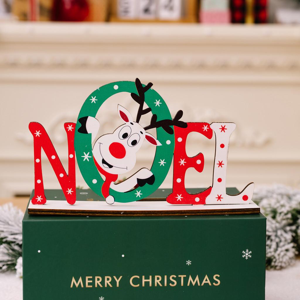 Wooden Christmas Cheerful Desk Decorations Featuring Colorful Santa Snowman And Reindeer