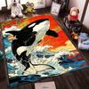 Artistic Orca Jumping Amidst Waves with Sunset - Non-slip Rug Suitable for Living Room and Bedroom Sofas.