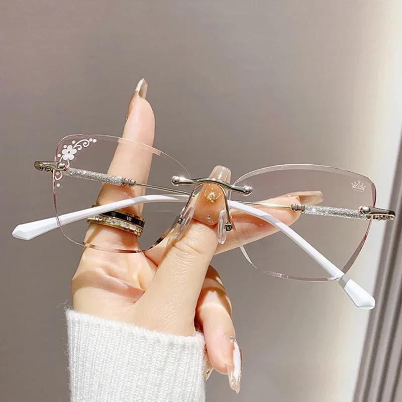 Eleganti Occhiali da Lettura di Tendenza per Donna Moda Alta Definizione Ipermetropia Occhiali Uomo Donna Diamante Senza Montatura Occhiali per Lontano Vista+4.0