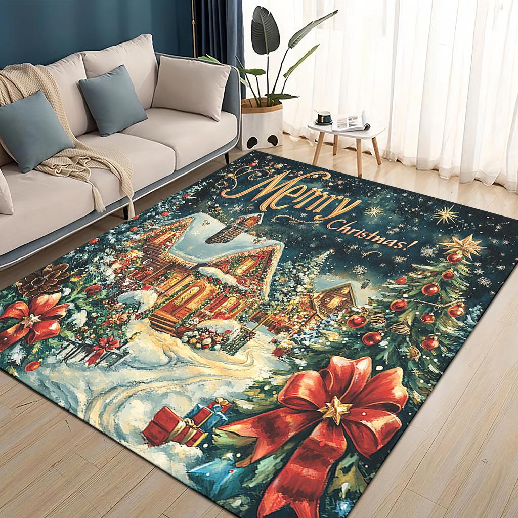 Merry Christmas Cartoon Santa Claus Snowman New Year Gift Carpet Rug for Living Room Bedroom Home Sofa Decoration,Non-slip Mat