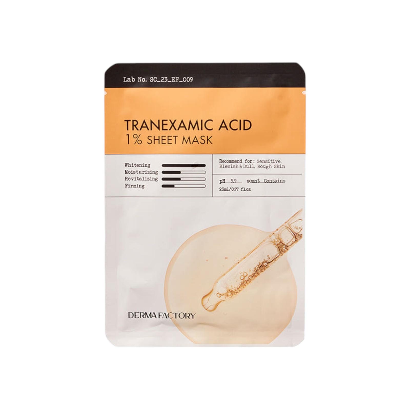 Derma Factory Tranexamic Acid 1% Sheet Mask Brightening Dark Spot Care Facial Mask 23ml x 5 Sheets