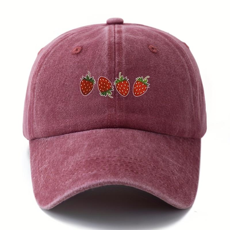 Casquette de baseball imprimée fraise, style décontracté et à la mode, casquette à visière unisexe, voyage en plein air, camping