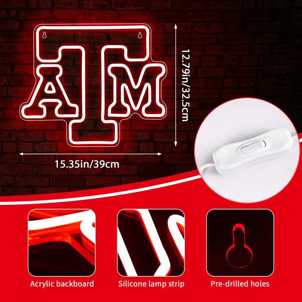 ATM Neon Sign for Wall Decor College ATM Neon Led Sign for Bedroom American Football Team Logo Dorm Decoration for College