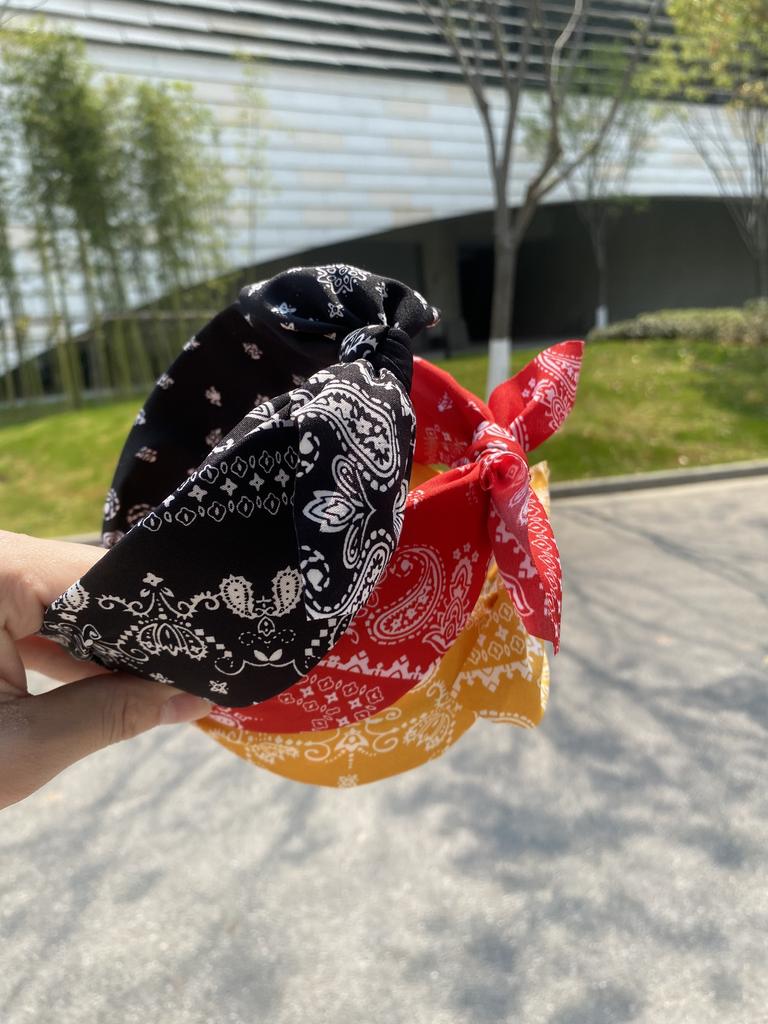 New Cashew Flower Rabbit Ears Wide Headband Women's Fashionable Bow Pressure Hair Hoop Knotted Fabric Headband