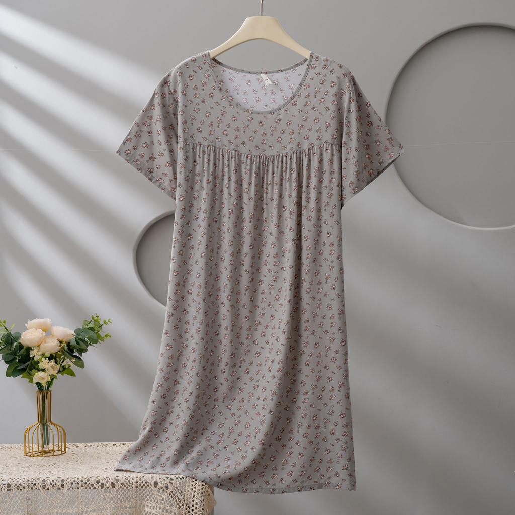 Cotton and silk dress women's summer short-sleeved fashion foreign-style pendulum nightdress mother young 1011 models