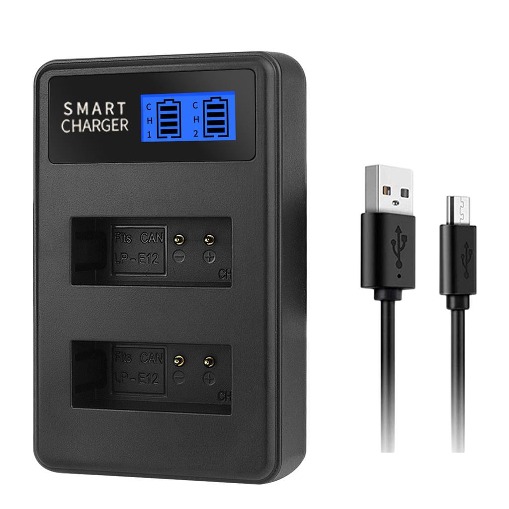 Tragbares LP-E12 LP E12 LCD Dual-Channel USB-Akkuladegerät für EOS M EOS Rebel SL1 EOS 100D Bleiben Sie mit Strom versorgt