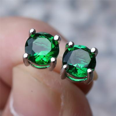 Luxury Female Crystal Green Stone Charm Silver Color Stud Earrings Cute Round Zircon Wedding Jewelry For Women