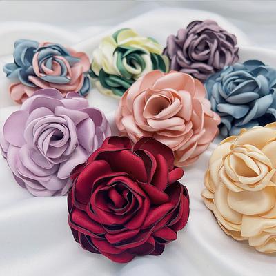 5pcs 8CM Artificial Satin Rose Fabric Curling Flowers Clothing Dress Decor DIY Boutique Wedding Decoration