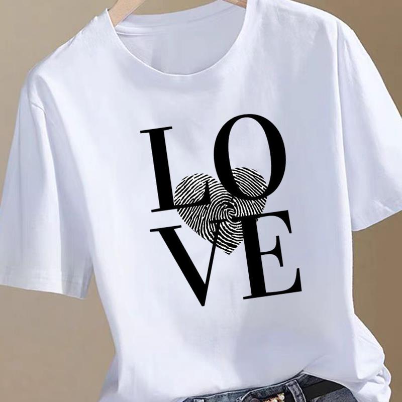 (Asiatische Größe) Liebesbrief-Trend Kleidung T-Shirt Damen Mode Tee Top Frau Weiblich Kurzarm Grafische Druck-T-Shirts