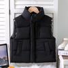 Children's Zippered Down Cotton Stand-up Collar Vests for Autumn and Winter, Solid-colored Vests for Boys and Girls