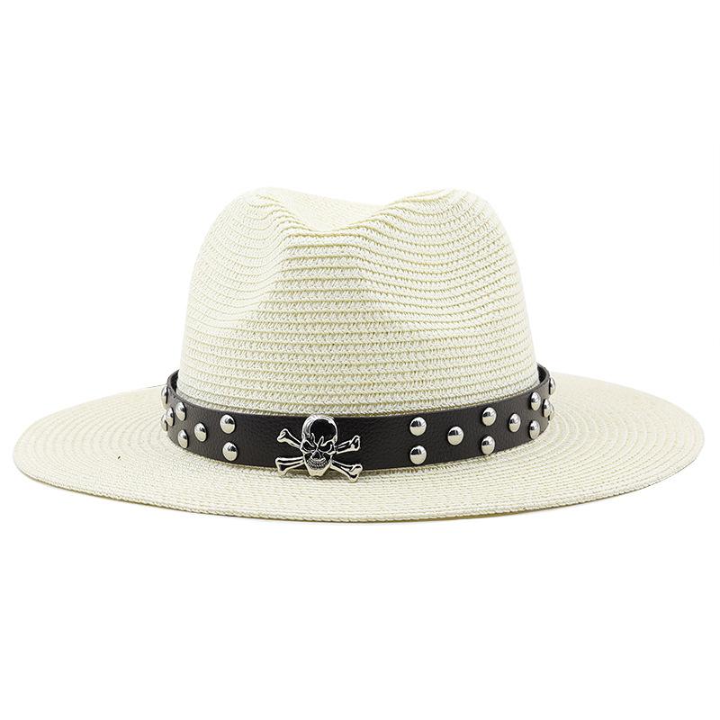 Men and women's new belt decoration outdoor travel seaside sunshade sun protection straw hat spring and summer British style jazz hat
