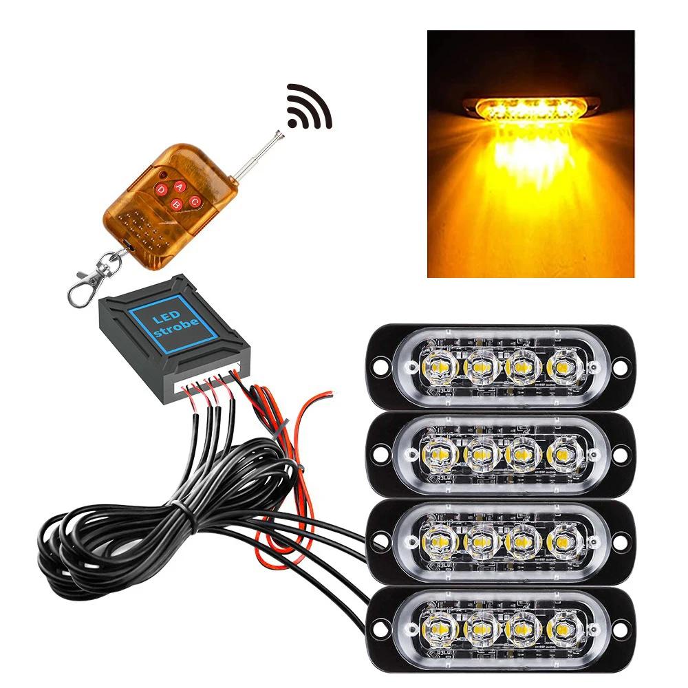 Wireless Grille Police Lights for Car Led Strobe Lights Automotive Flashing Warning Beacon 12V -24V Emergency Lamp for Vehicles