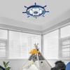 Modern Blue and White Wooden Ceiling Light, Bedroom Round LED Chandelier, 40W 6000K White Indoor Lighting Fixture for 10-12m²