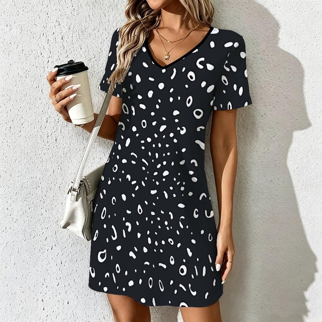 Mode d'été Robe Imprimé Artistique Col en V pour Femmes Robes Courtes Sexy