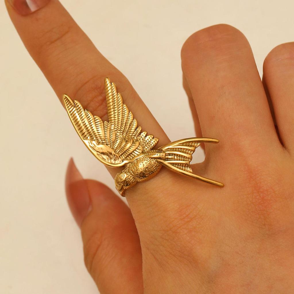 Stainless Steel Peace Dove Open Ring – Retro Titanium Steel Bird Design