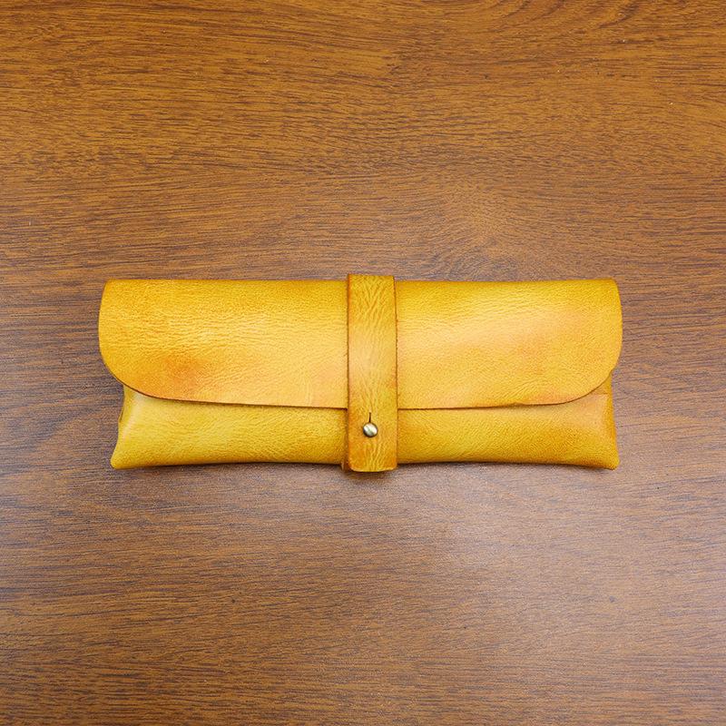 Korean Style Vintage Vegetable Tanned Leather Long Wallet Pencil Case Large Capacity Multi-Purpose Stationery Eyeglass Holder