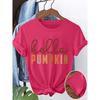 Brown-orange gradient hello PUMPKIN Autumn Vintage Handwritten English Print Short Sleeve T Women's T-shirt Soft and skin-friendly round-neck short