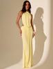 Holiday Style Neck Halter Dress Waist Side Dense Pleated Streamer Slim Hip Fish Tail Dress