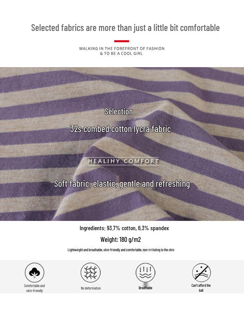 Women's Striped V-neck Long-sleeve Stretchy Casual T-shirt