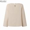 ZANZEA Women Casual Round Neck Solid Color Loose Long Sleeve Blouse