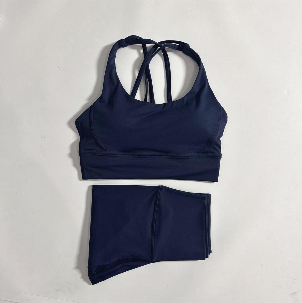 2-Piece Yoga Set: Cross-Back Sports Bra with Removable Pads & High-Waist Leggings
