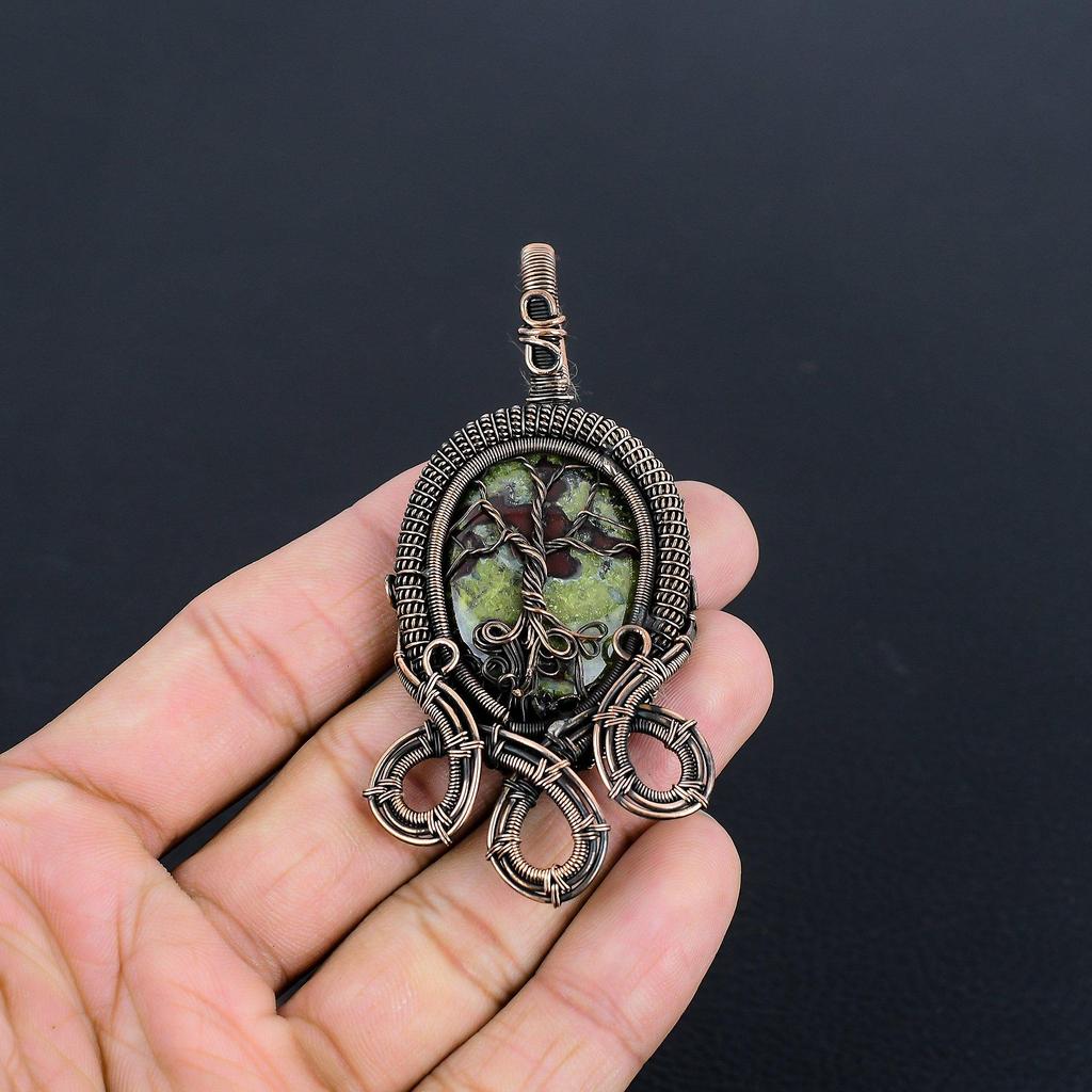 Dragon Blood Jasper 999 Copper Wire Wrapped Pendant, Handmade Gemstone Pendant Jewelry, Gifts For Wife Brand New Pendant