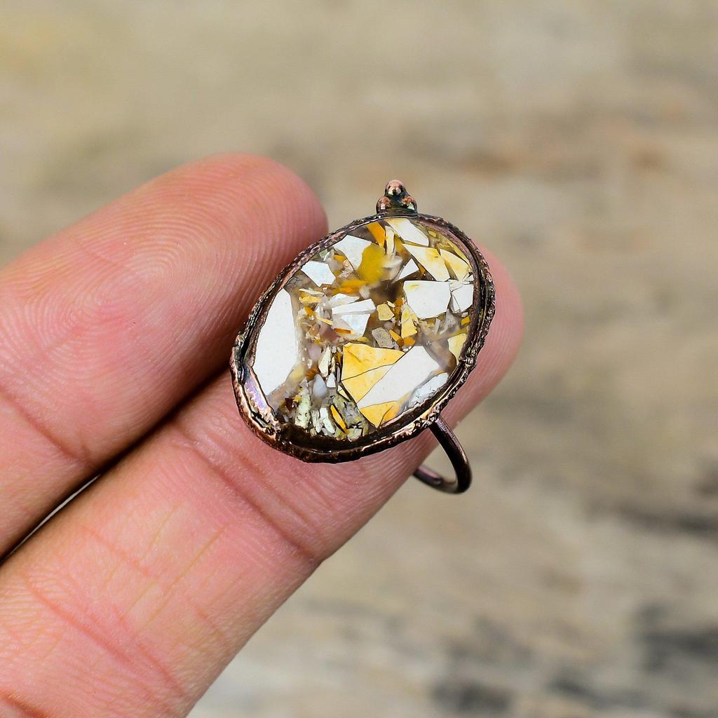 Brecciated Mookaite Ring Electroformed Copper Ring Adjustable Rings Handmade Gemstone Ring Very Pretty Electroformed Jewelry Engagement Gift