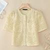 ZANZEA Womens Summer Hollow Out Crochet Short Sleeve Cardigan Blouse