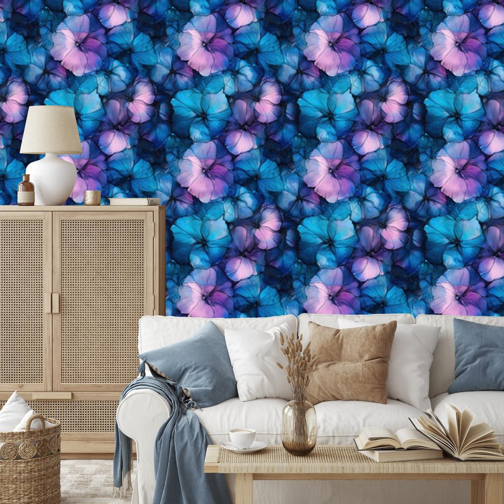 Wallpaper Ink blue, navy blue, purple and turquoise 50x1000