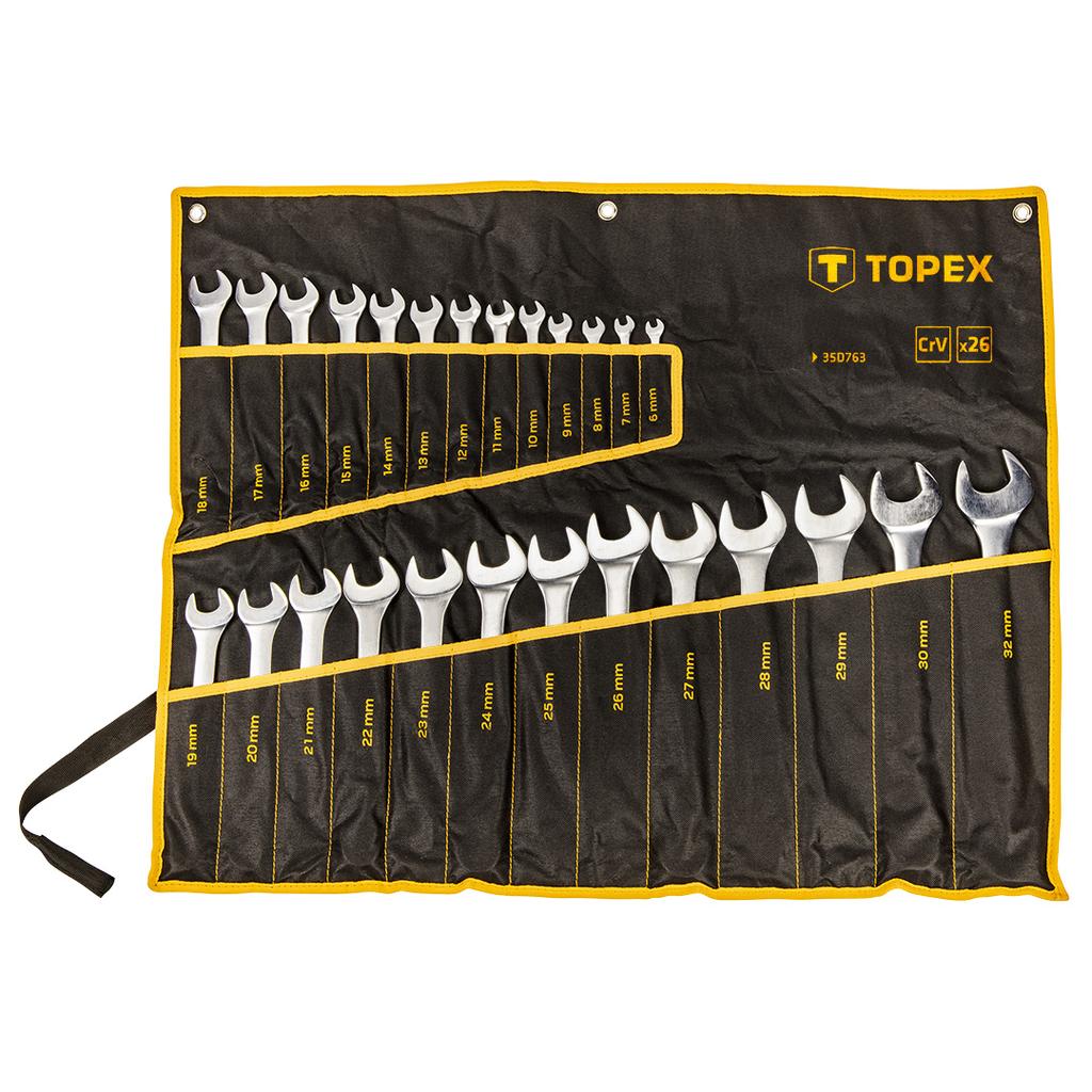 Combination wrenches 6-32 mm, set of 26, in a sheet