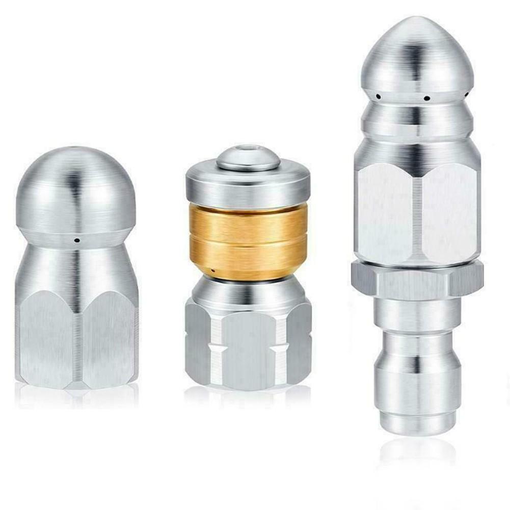 3 Pcs Sewer Jetter Nozzle 1/4" Pressure Washer Rotating Button Nose Connector