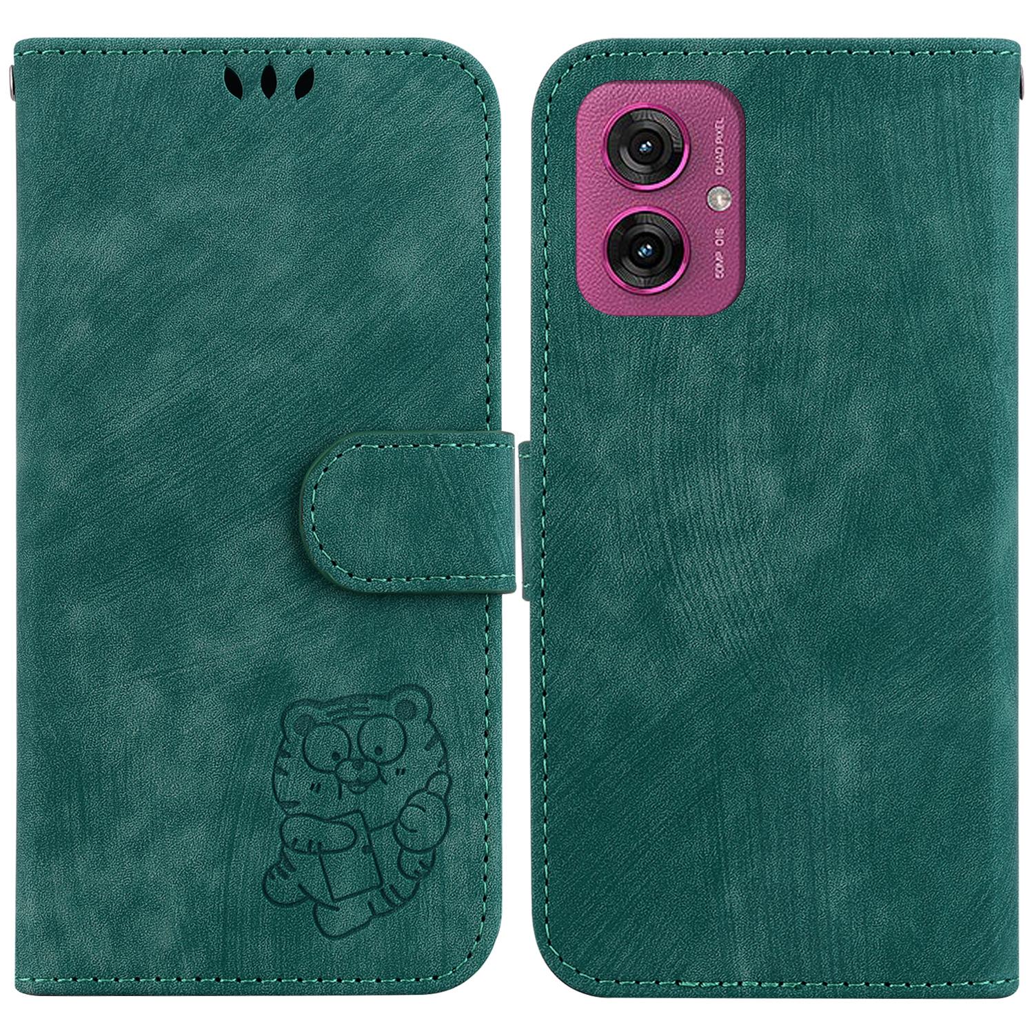 

For Motorola Moto G55 5G Wallet Case Tiger Imprint Leather Shockproof Phone Cover Green