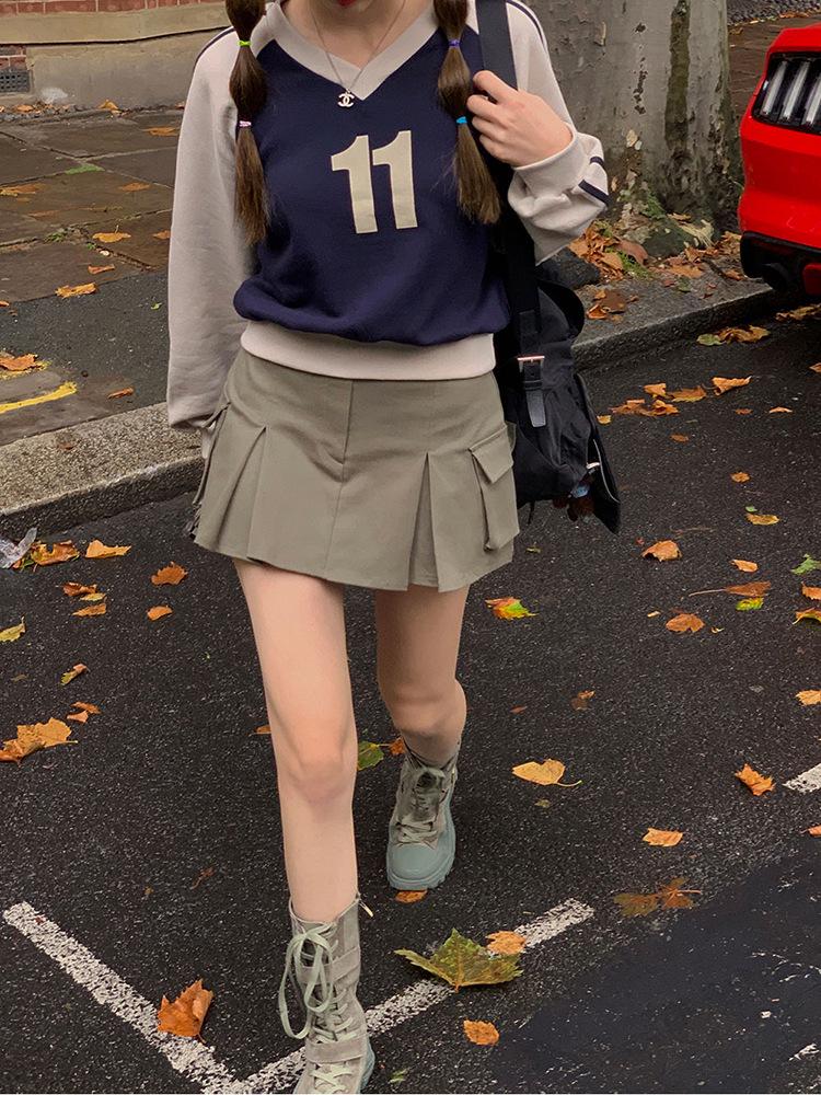 2025 Women's Color-Block V-Neck Sweatshirt: Spring/Autumn Fashion Long-Sleeve Pullover