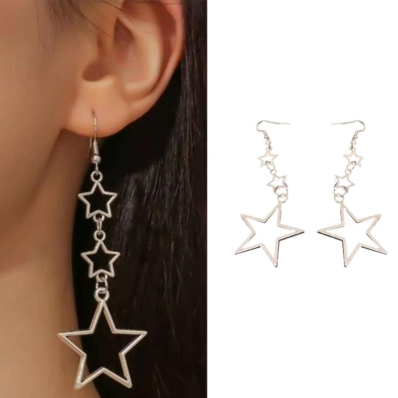 Five Pointed Star Dangle Earrings Chic Hollow Pattern Pentagrams Ear Pendants Punk Accessory for Fashion Forward Ladies