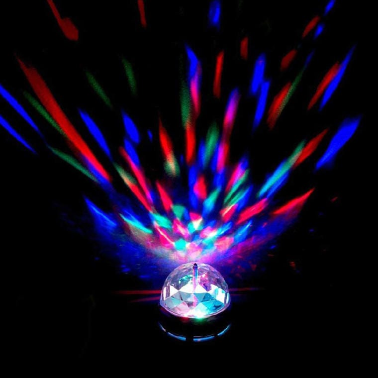 Disco Ball - RGB Disco Projector LED Bulb, Rotating Head, E27, 15 cm, Mains Powered.