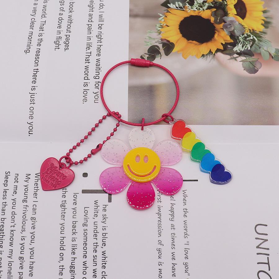 Smiley Face Gradient Sunflower Heart Keychain for Women Single Package